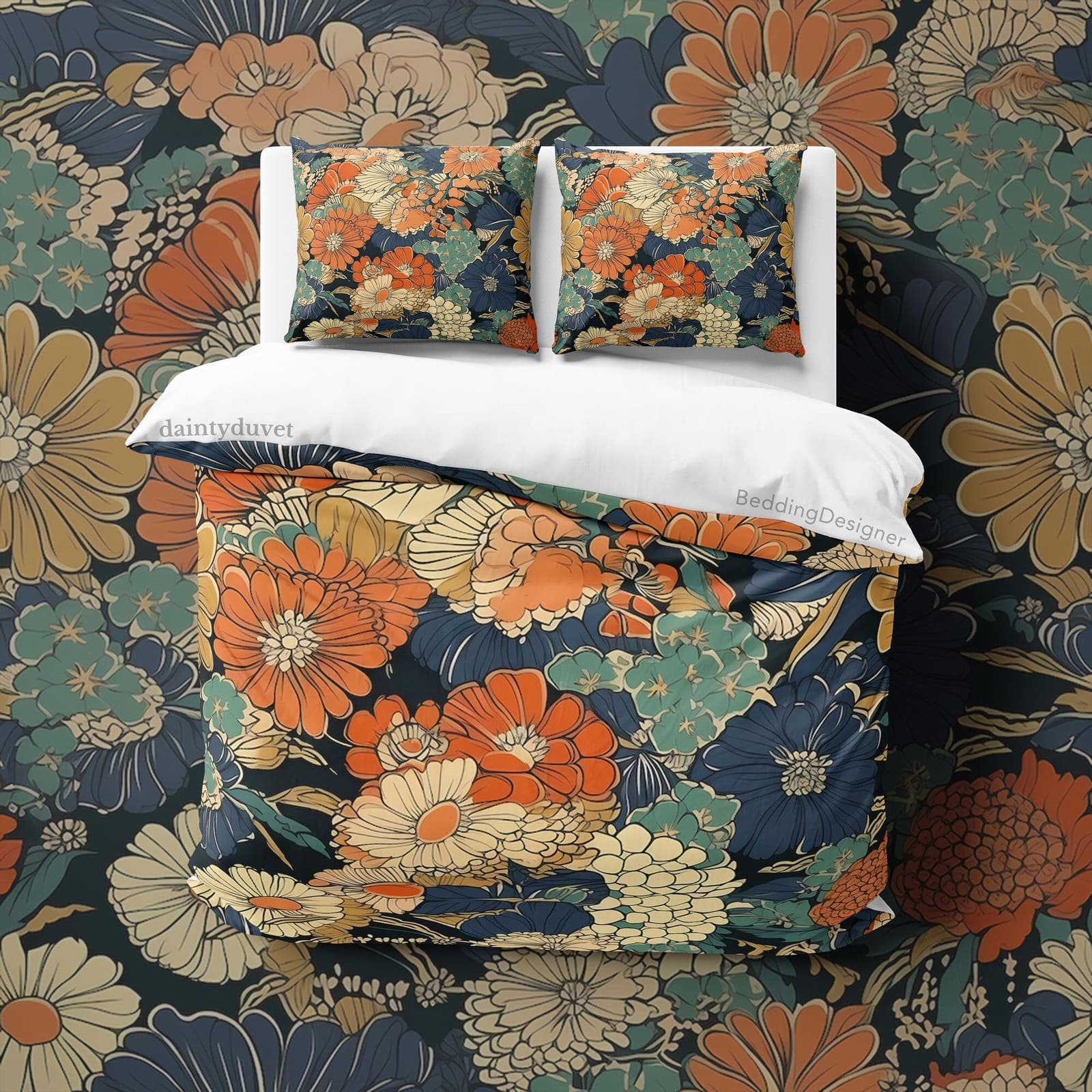 Vibrant Color Chrysanthemum Quilt Cover Japanese Bedding Set, Cotton Duvet Cover Colorful Bedspread, Girly bedroom Blanket…